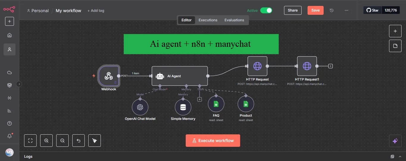 Ai Automation, n8n, AI Chatbot Agent with OpenAI, ManyChat